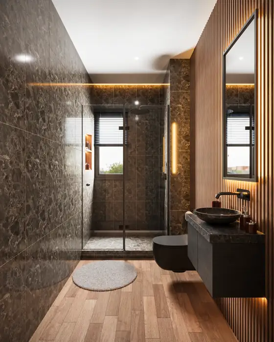 2 bedroom primary bathroom, interior render