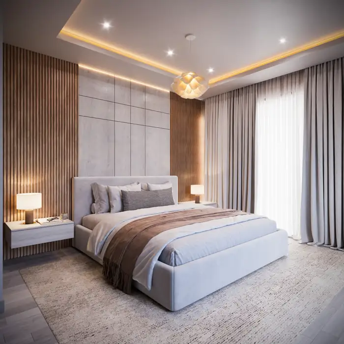 2 bedroom primary bedroom, interior render
